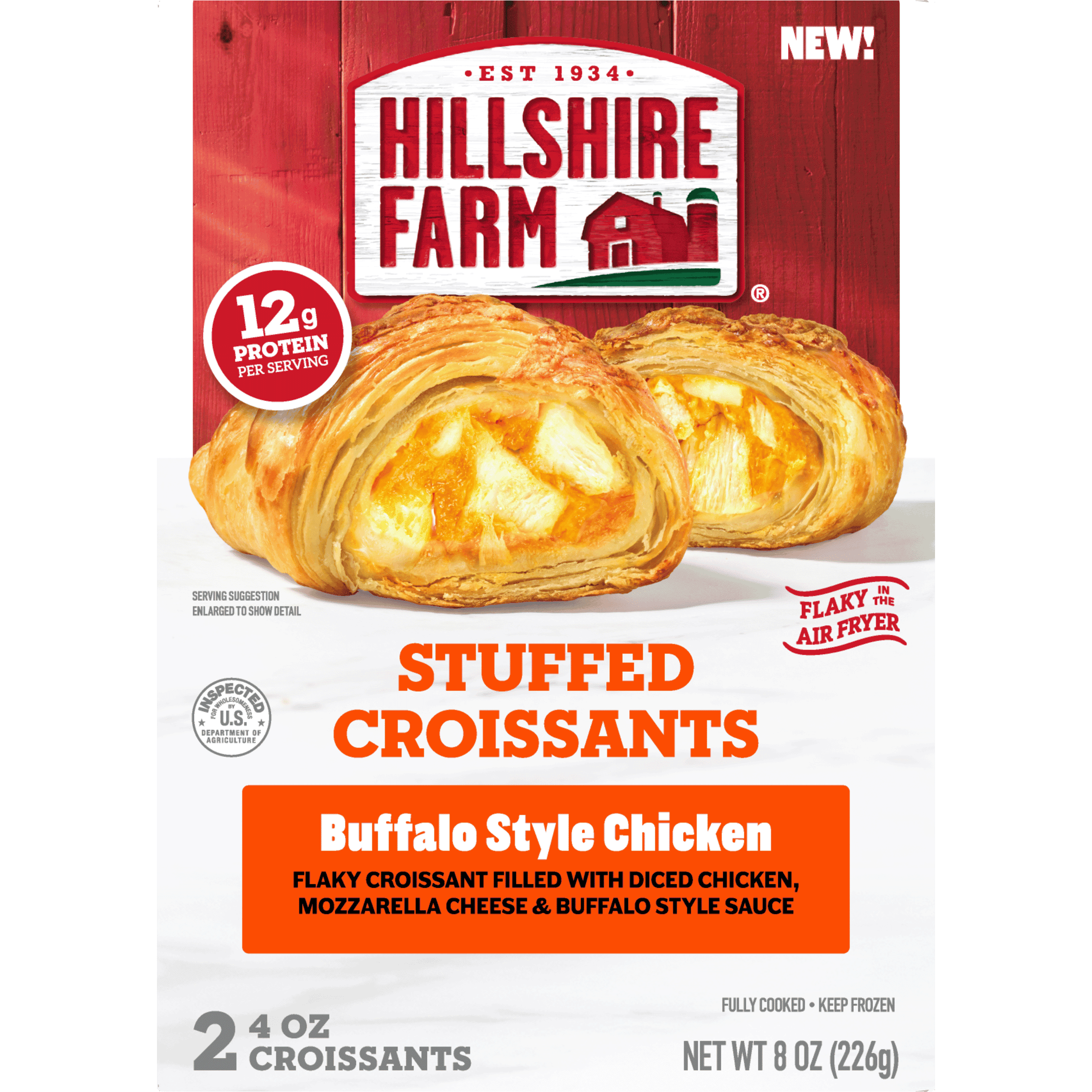 Buffalo style chicken stuffed croissant in Hillshire Farm packaging 