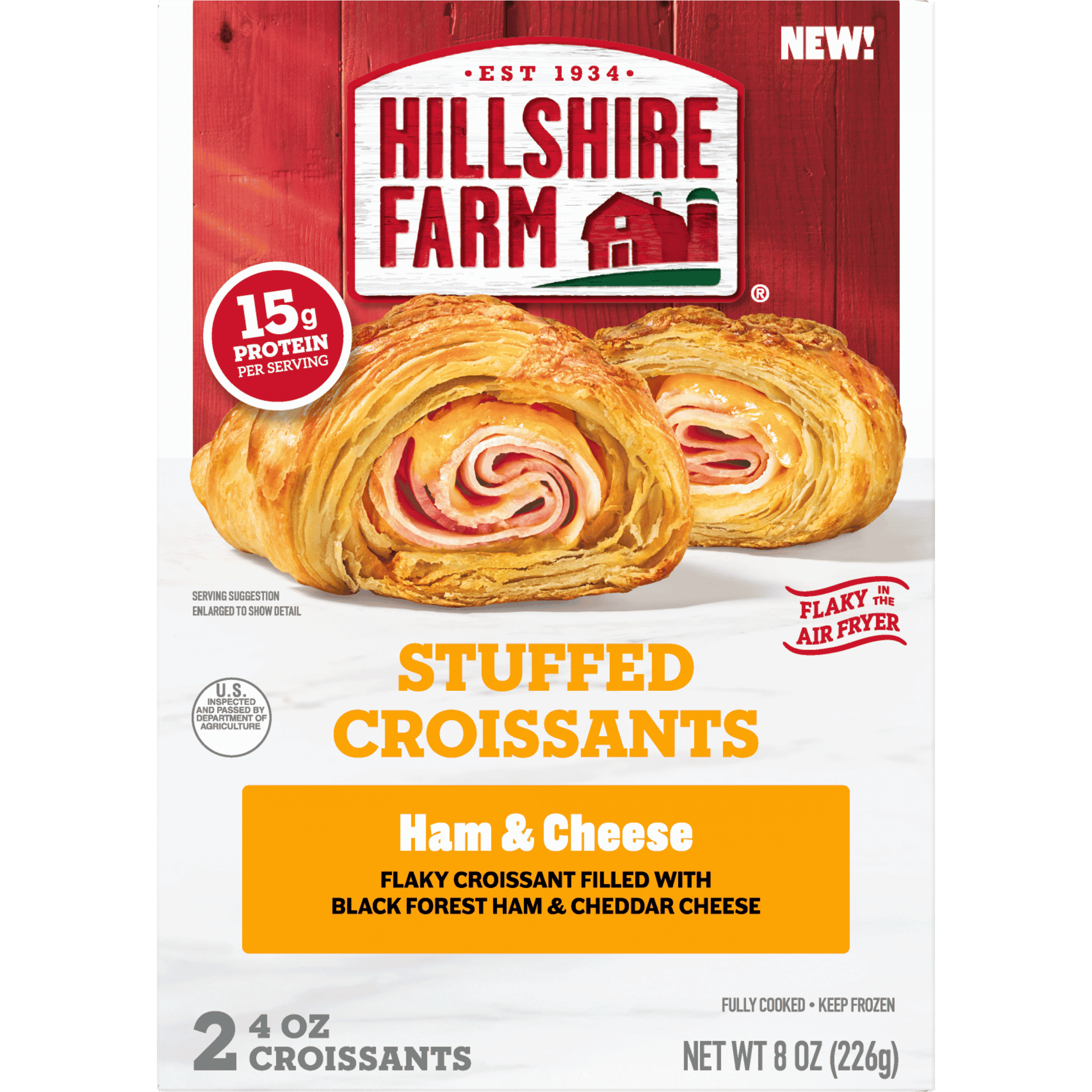 Ham and Cheese stuffed croissant in Hillshire Farm packaging