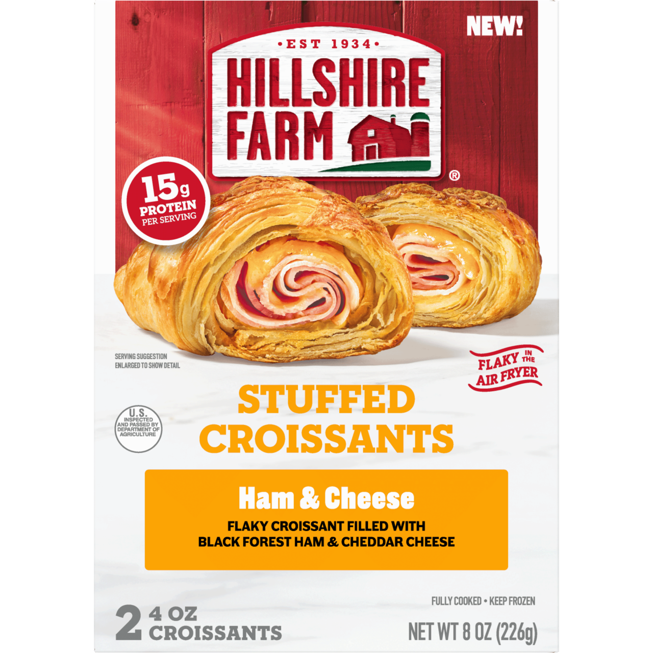 Ham and Cheese stuffed croissant in Hillshire Farm packaging