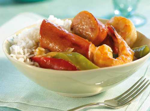 Sausage and Shrimp in Coconut Sauce