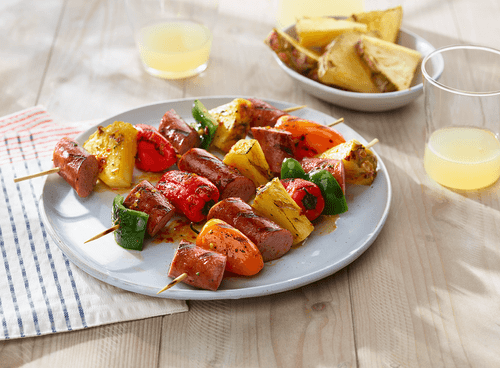 Glazed Sausage & Pineapple Kabobs