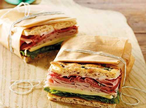 Garlic Turkey and Ham Club Sandwich