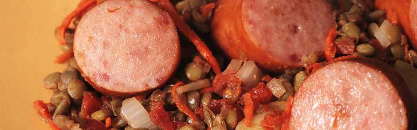 Baked Sausage With Lentils And Vegetables