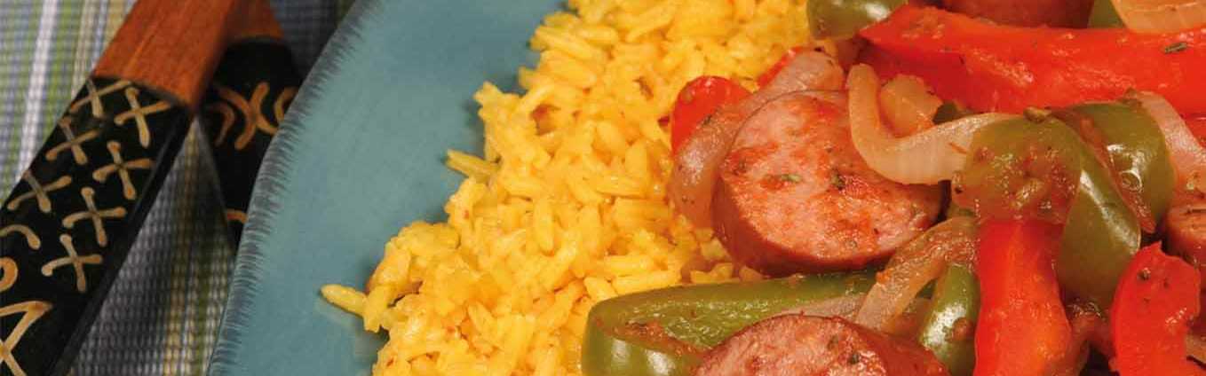 Spicy Yellow Rice And Smoked Sausage